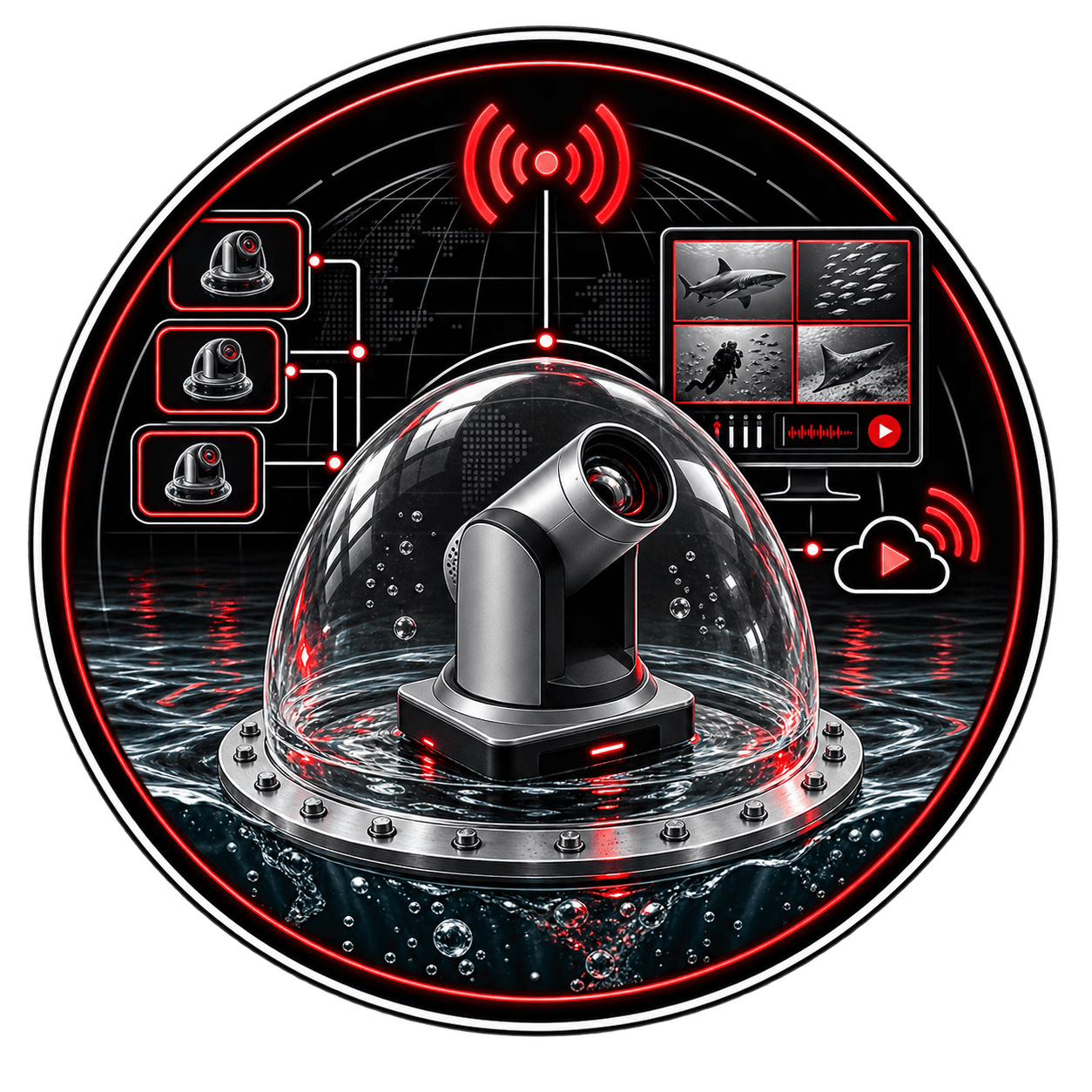Icono de cámara subacuática profesional para producción audiovisual