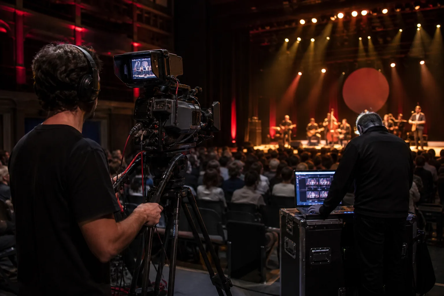 Operador de cámara durante una producción audiovisual en directo