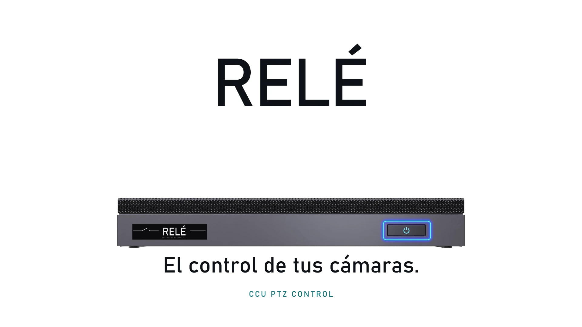 RELÉ: vista frontal con marca y botón de encendido