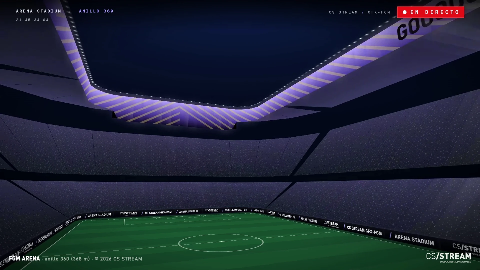 Arena Stadium: grafismo de gol en el anillo de un estadio simulado
